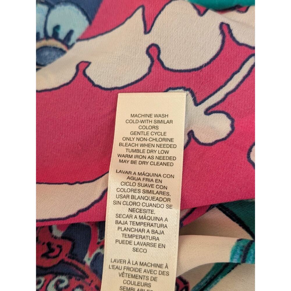 Chicos Womens Blouse Size 0 Small Blue Pink Floral Bell Sleeve Colorful - Picture 11 of 11